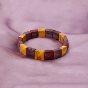 Natural Mookaite Jasper Stretch Bracelet , Square Faceted Beads , 12x12mm , 8 Inch , Red Mustard Stone Bracelet