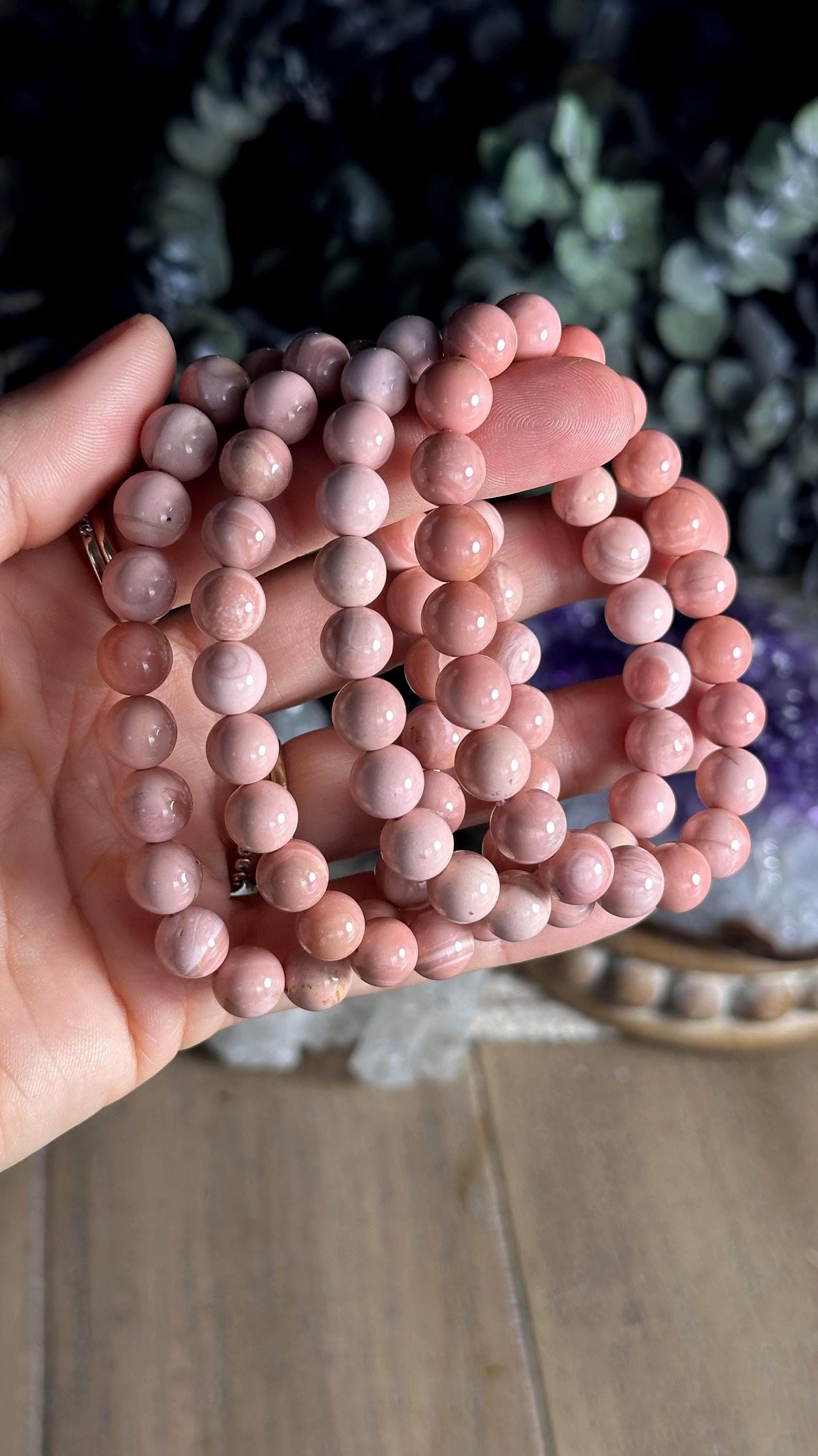 Rare Pink Mookaite Crystal Bead Bracelet