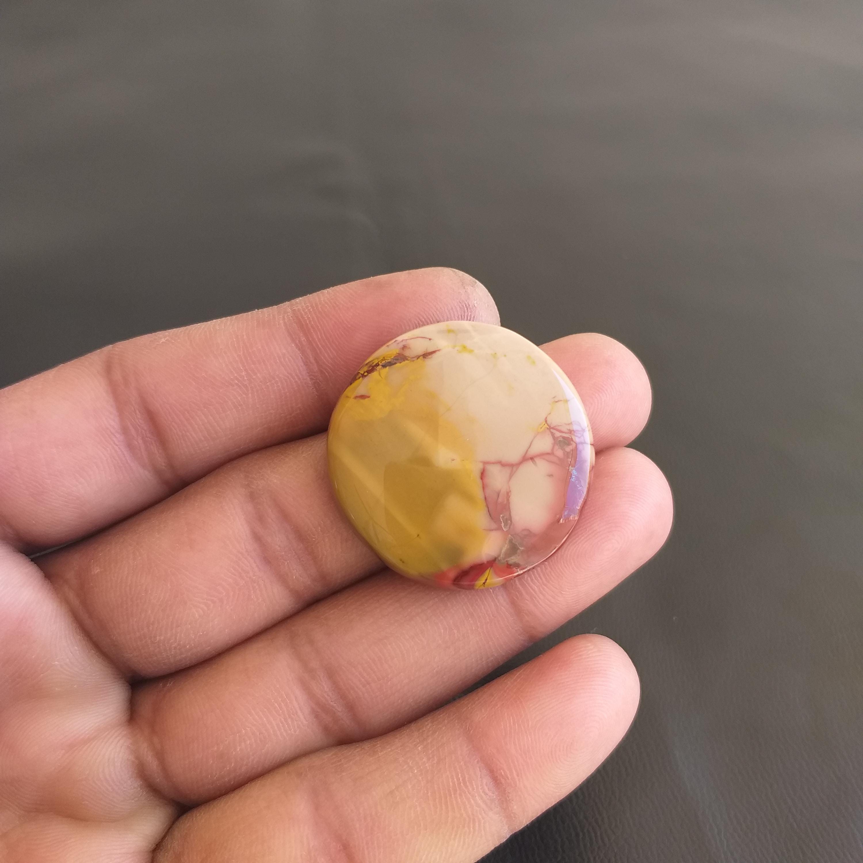 Natural Mookaite Gemstone Cabochon, Round Shape 50 Carat (31x6 Mm)