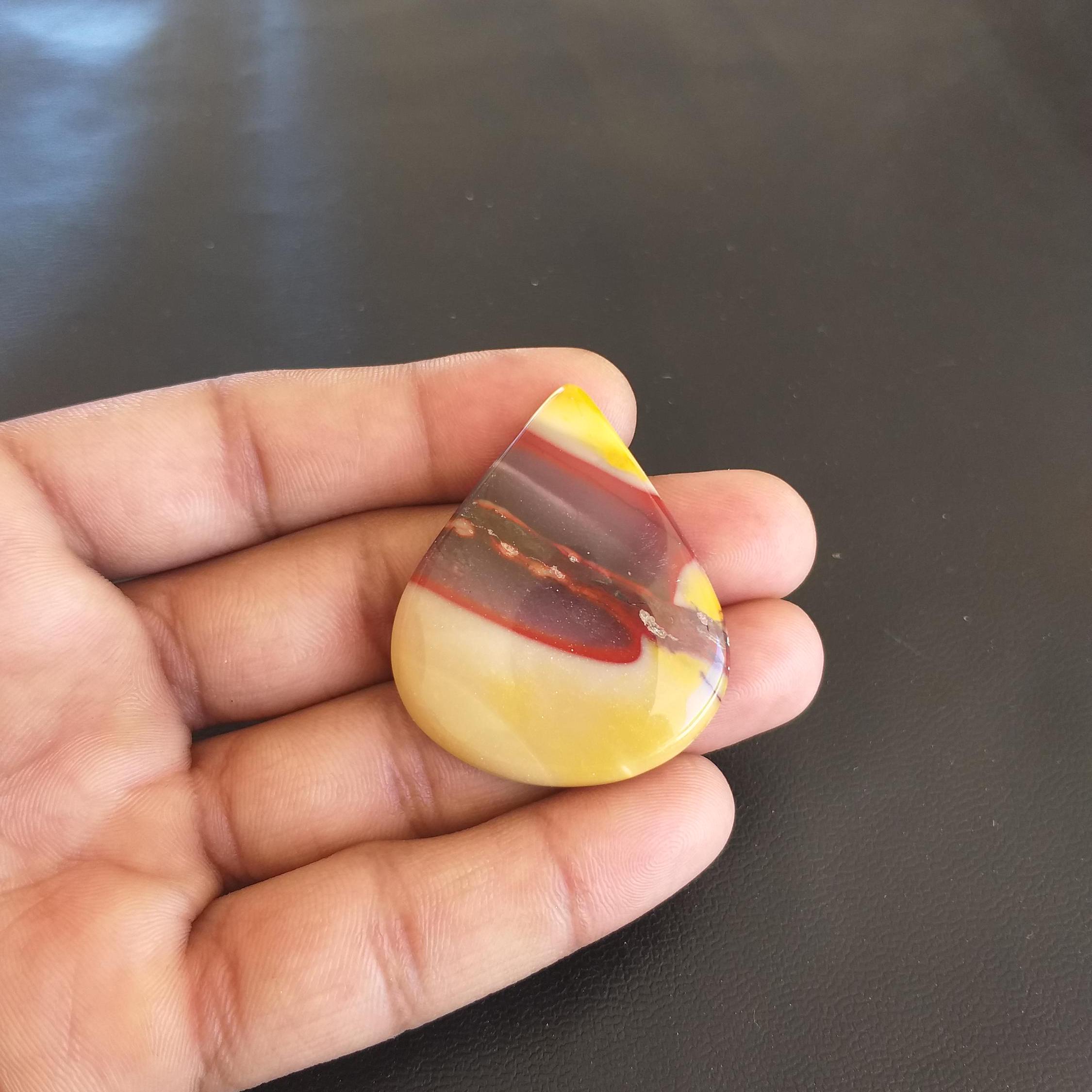 Pear Mookaite Cabochon: Natural Gemstone For Jewelry (72.5 Carat, 44x37x6 Mm) Pear Mookaite Cabochon: Natural Gemstone For Jewelry (72.5 Carat, 44x37x6 Mm)