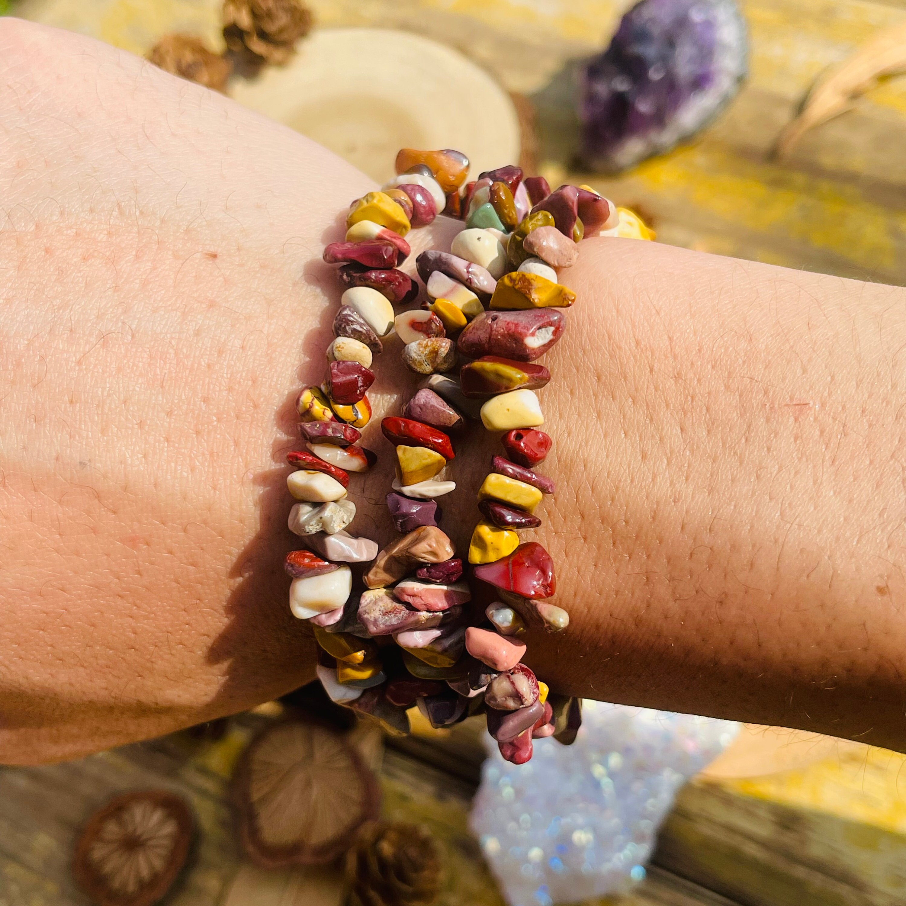 Natural Mookaite Chip Bracelet,healing Braclet,stretchy Chip Beads Bracelet,chip Stretchy String Bracelet.7.5 Inches Bracelet.