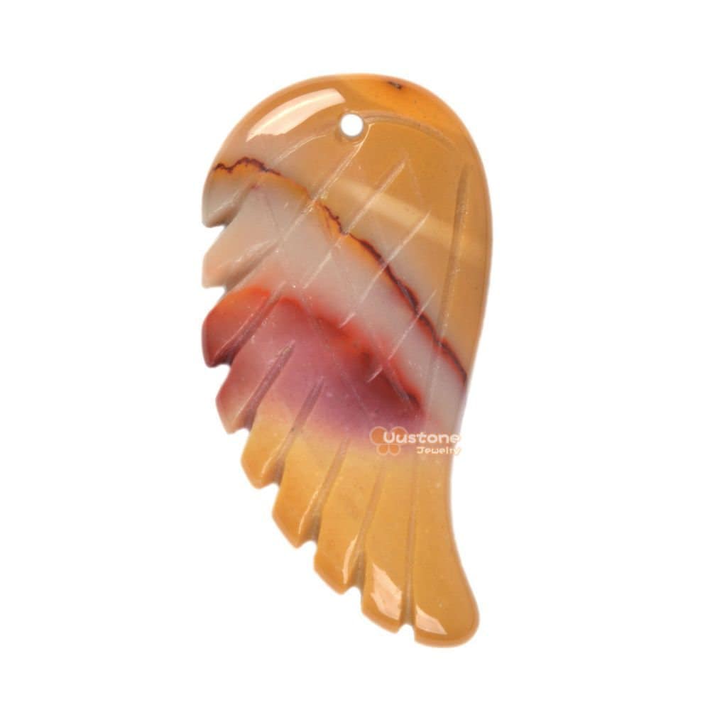 30mm Carved Yellow Mookaite Jasper Gemstone Angel Wing Earrings Bead (both Sides Carved)