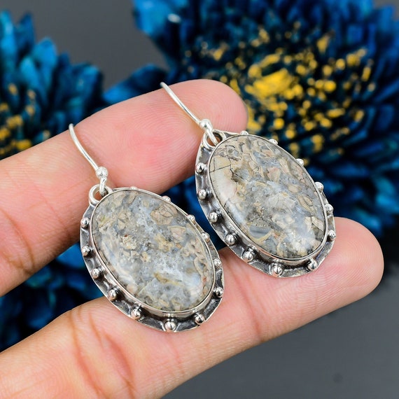 Brecciated Mookaite Earrings: 925 Sterling Silver Dangle Drop Earrings