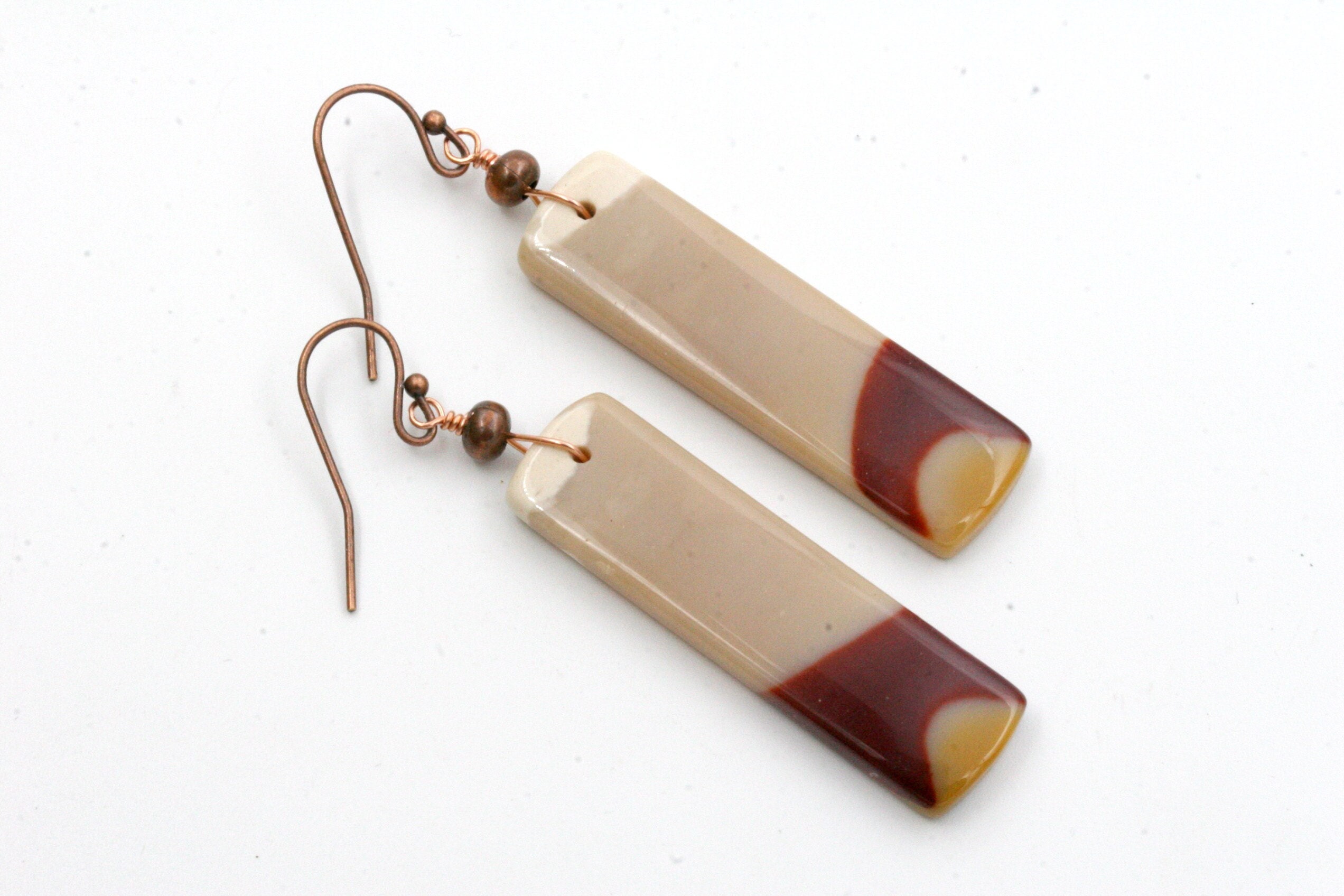 Mookaite Jasper Earrings: Colorful Stone & Antiqued Copper Accents Mookaite Jasper Earrings: Colorful Stone & Antiqued Copper Accents