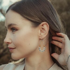 Columbine Mookaite Hoop Earrings, Flower Inspired Statement Hoop Earrings, Bohemian Hoop Earrings Columbine Mookaite Hoop Earrings, Flower Inspired Statement Hoop Earrings, Bohemian Hoop Earrings