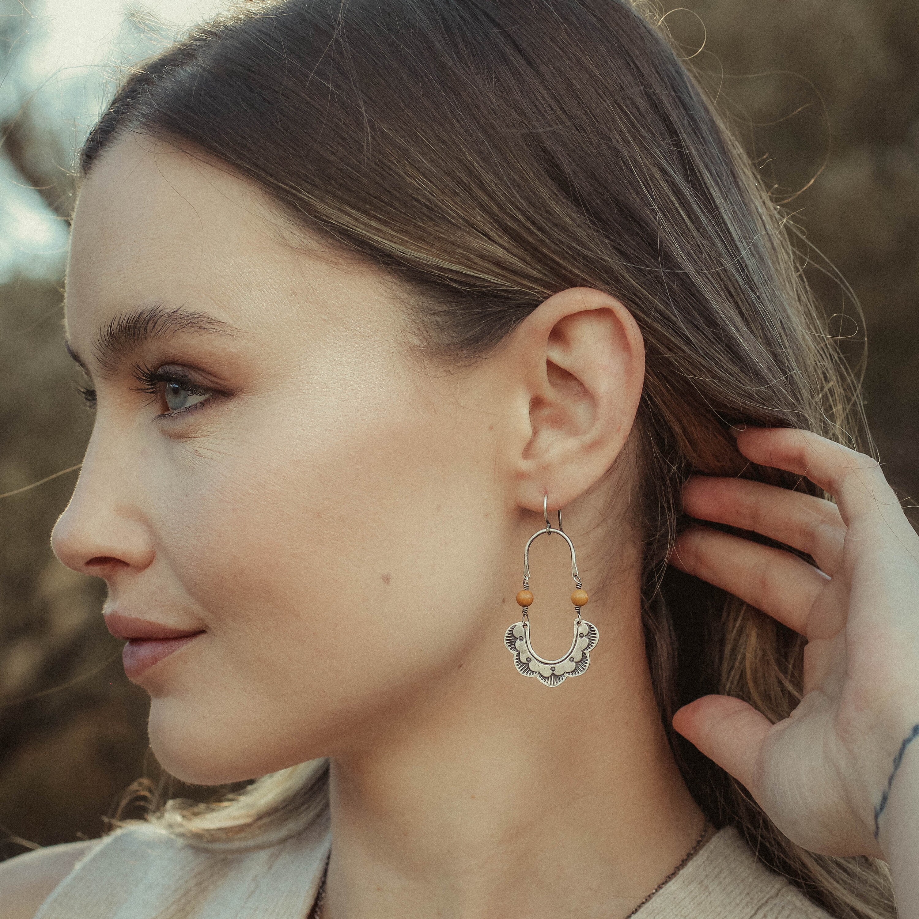 Columbine Mookaite Hoop Earrings, Flower Inspired Statement Hoop Earrings, Bohemian Hoop Earrings