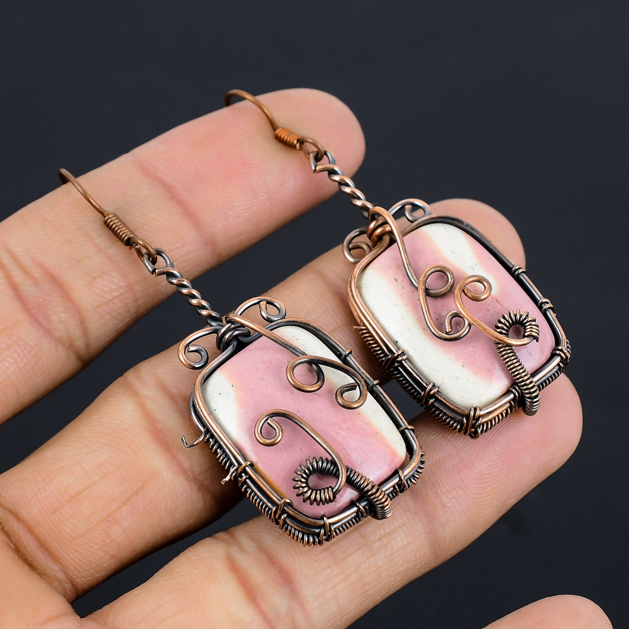 Mookaite Earrings Copper Wire Wrapped Earrings Mookaite Gemstone Earrings Copper Handmade Jewelry Dangle Earrings Anniversary Gifts