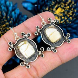 Handmade Brecciated Mookaite 925 Sterling Silver Drop Earrings