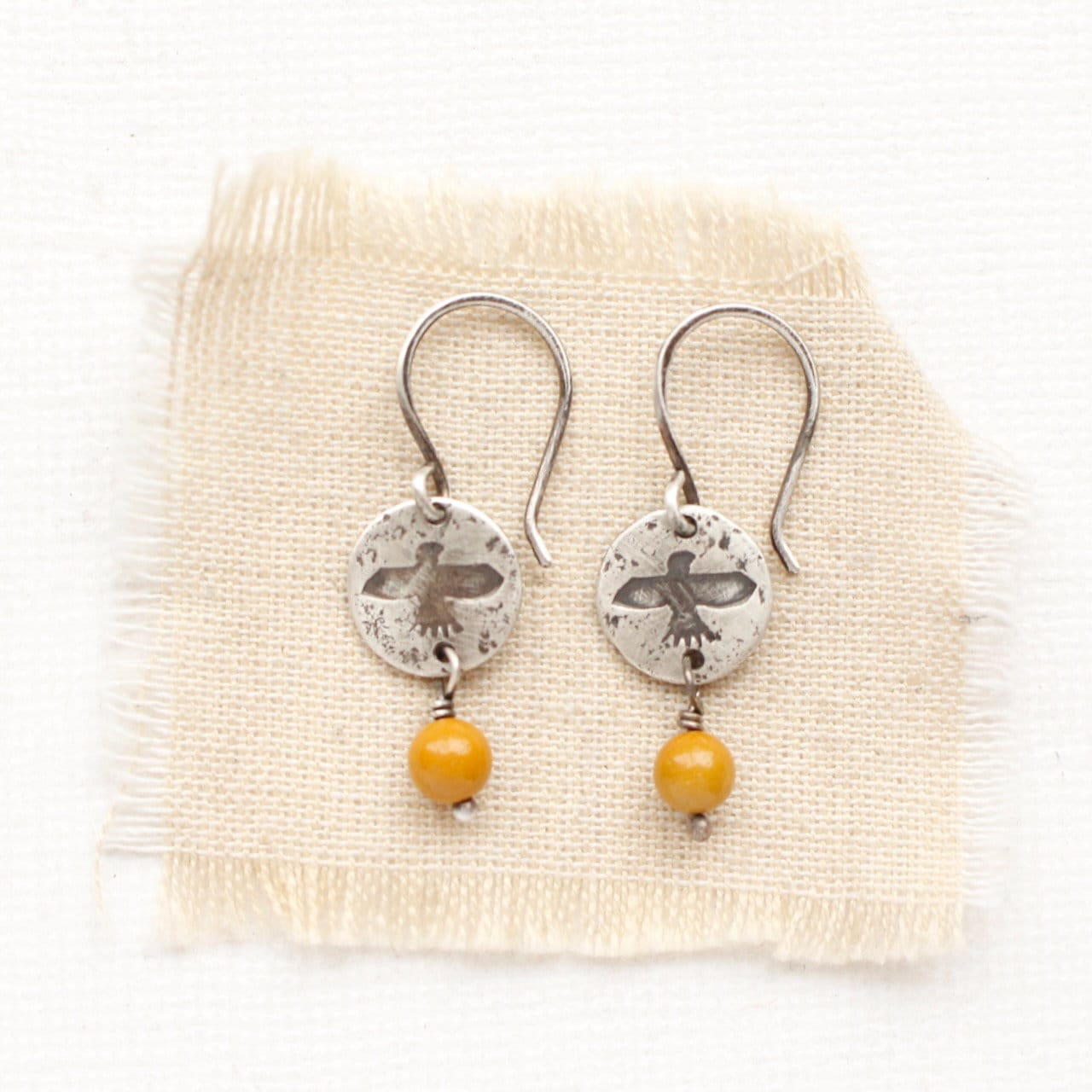 Mini Soar Mookaite Earrings, Sterling Silver Eagle & Silver Disc Earrings, Lightweight Southwest Bird Earrings