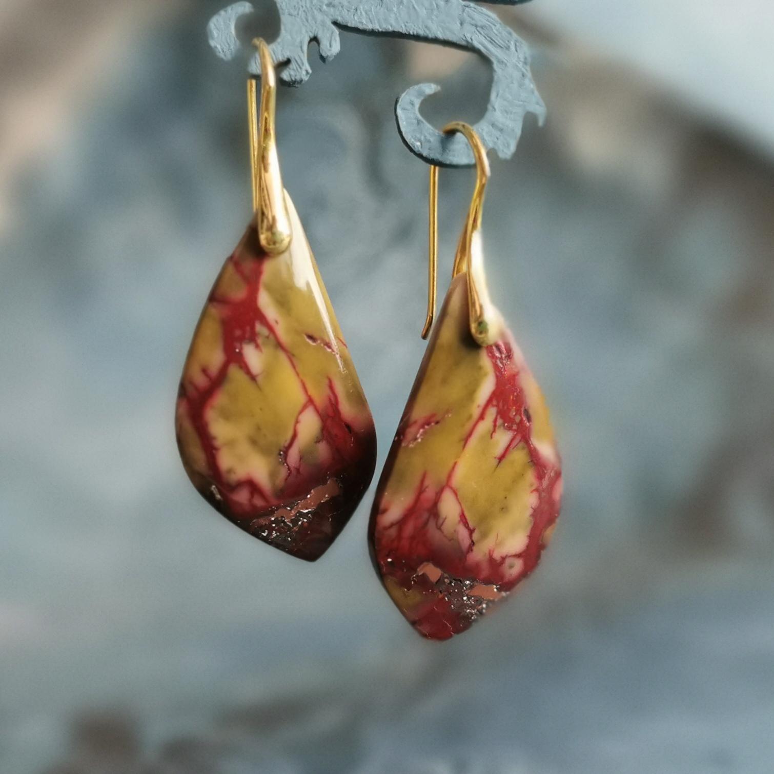 Natural Mookaite Jasper Earrings Silver Or Rose Gold Earrings Crystal Earrings, Natural Stone Earrings, Healing Earrings Long Earrings