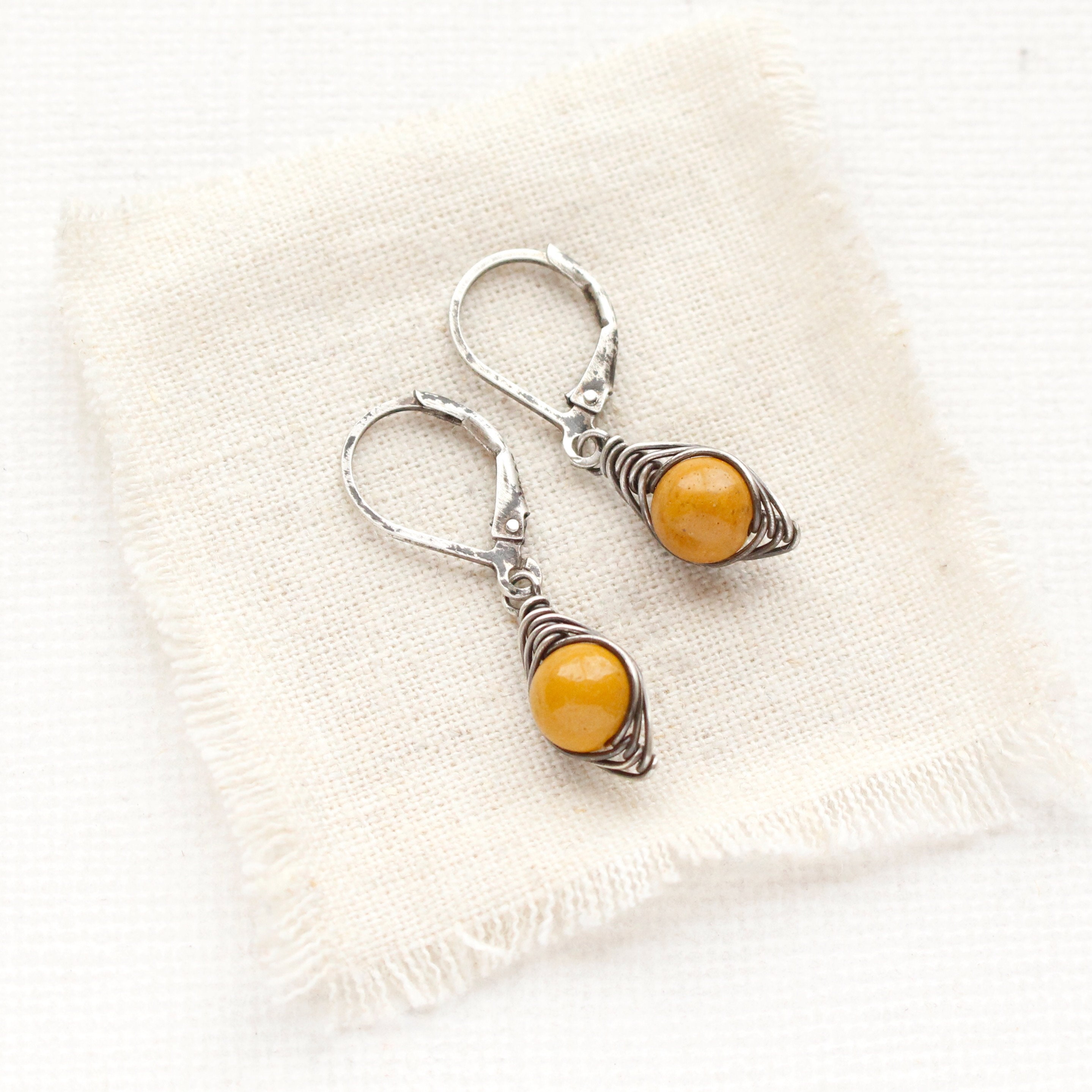 Perfect Wrap Mookaite Earrings, Dainty Yellow Gemstone Earrings, Lightweight Earrings, Summer Earrings, Gifts For Her, Handmade Earrings
