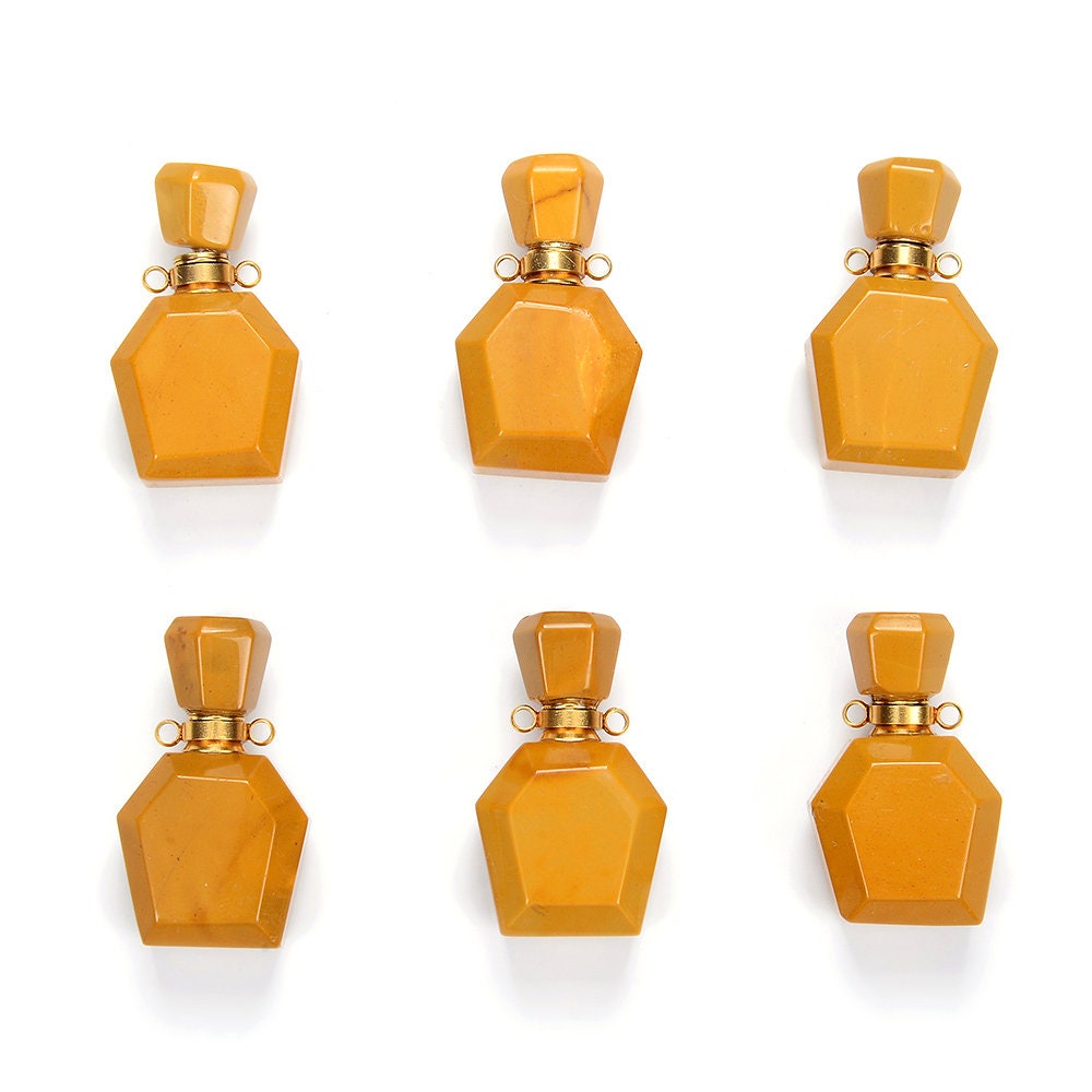33x20x12mm Natural Yellow Mookaite Gemstone Perfume Bottle Pendant Faceted, Essential Oil Bottle Beads 1 Bead (80017225-p70)