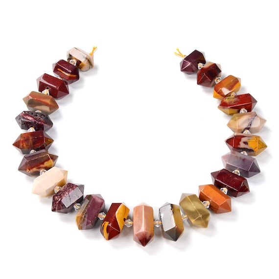 34x14-19x11mm Natural Mookaite Gemstone Gradated Center Drilled Faceted Points Beads 15.5 Inch Full Strand Bulk Lot 1,2 And 6 (80016552-s17)