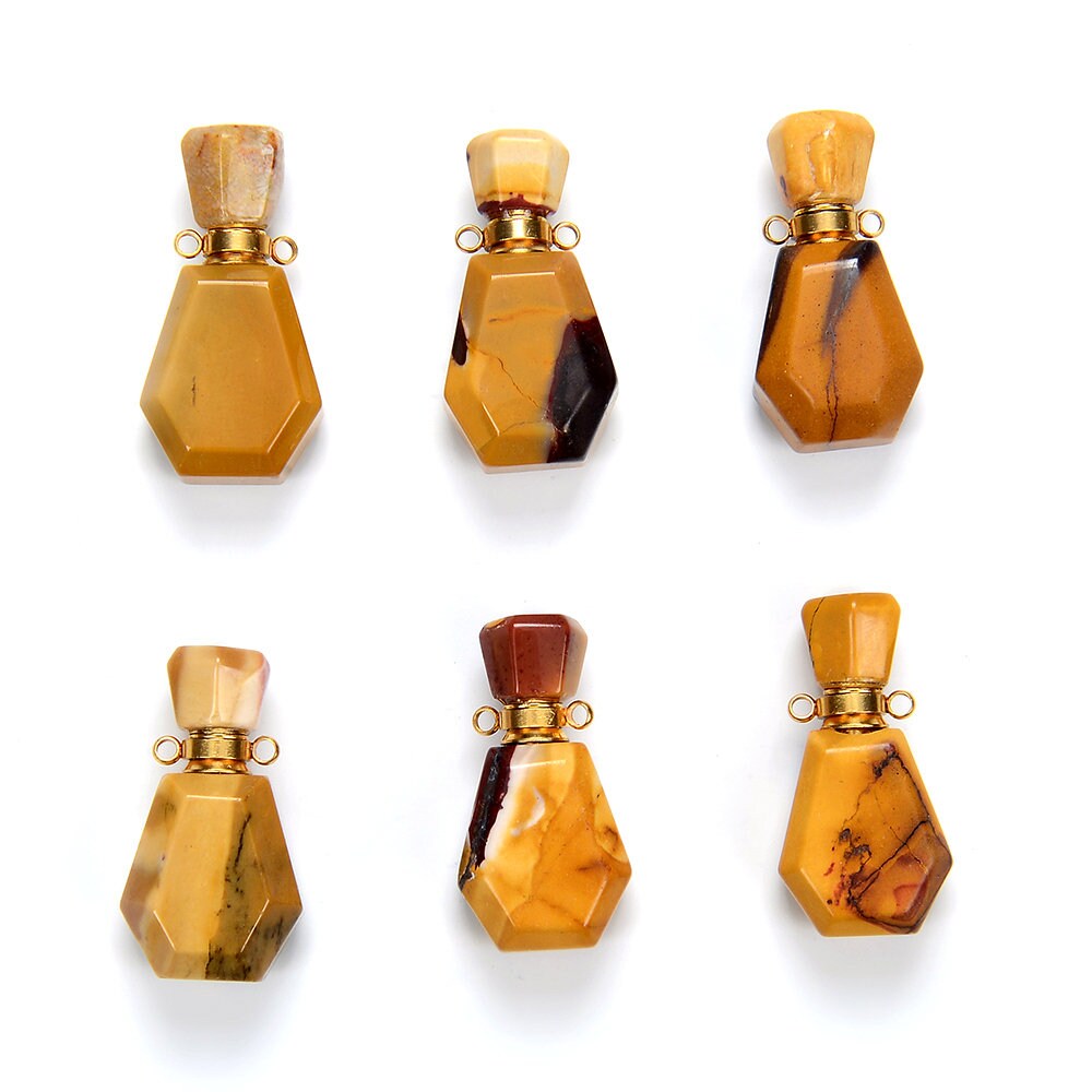 34x18x13mm Natural Mookaite Gemstone Perfume Bottle Pendant Faceted, Essential Oil Bottle Beads 1 Bead (80017226-p70)