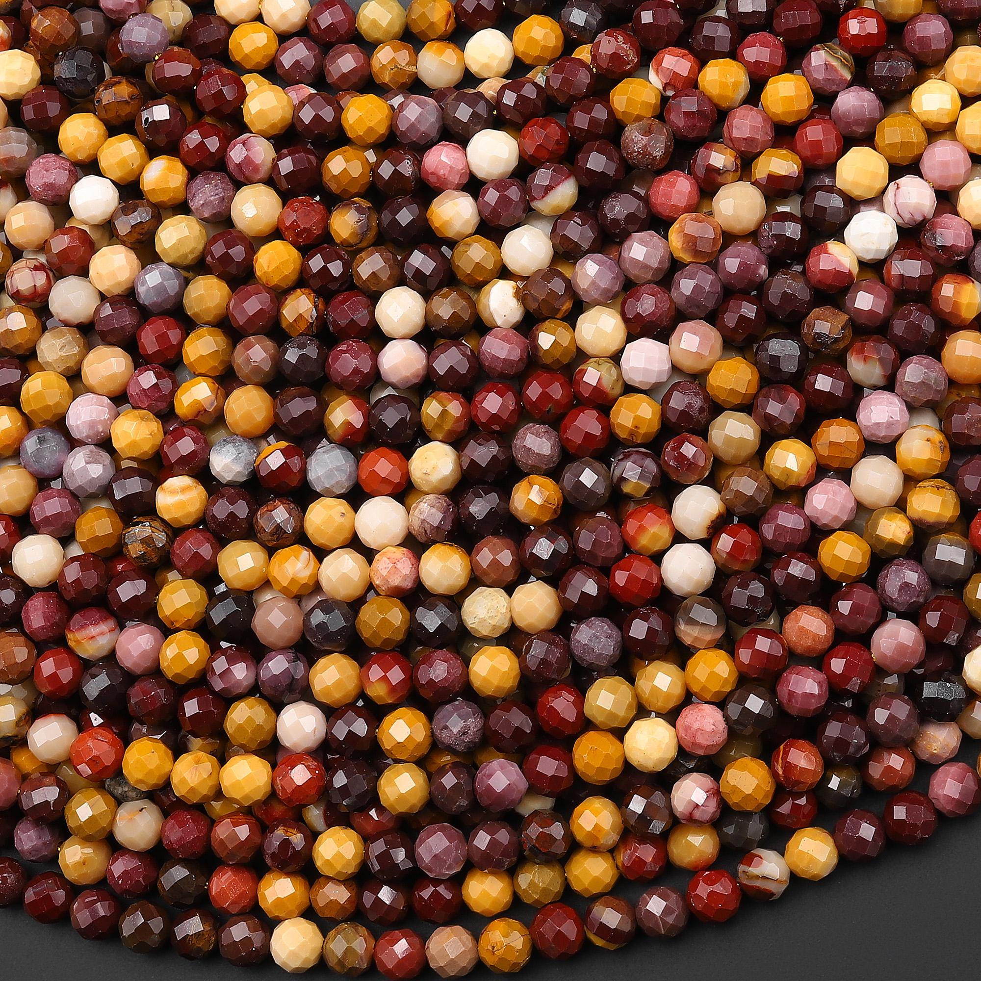 Faceted Natural Australian Mookaite Jasper Beads 4mm Round Sunset Colors Red Yellow Maroon 15" Strand