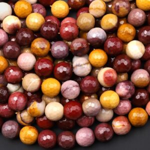 Faceted Natural Australian Mookaite Jasper Beads 4mm 6mm 8mm 10mm 12mm Round Sunset Colors Red Yellow Maroon Red Creamy 15.5" Strand