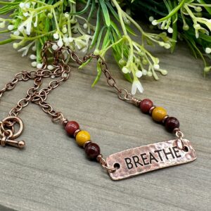 Copper Breathe Necklace: Mookaite Stone Anxiety Relief, 17" Chain