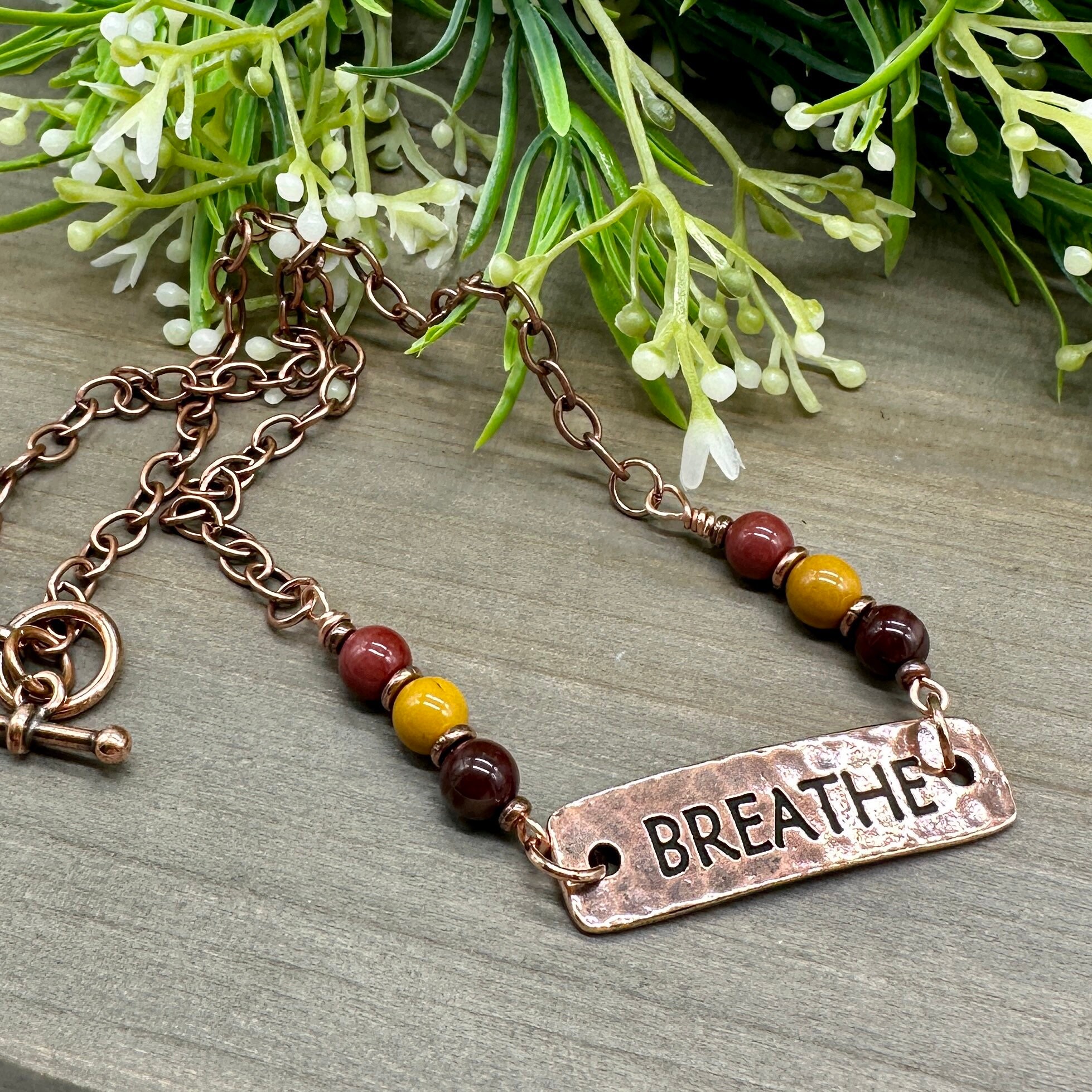 Copper Breathe Necklace: Mookaite Stone Anxiety Relief, 17" Chain