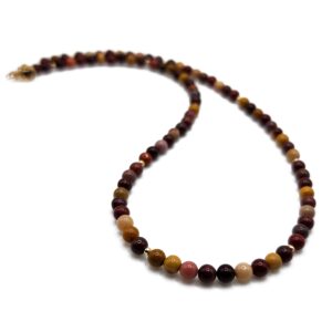 Mookaite Jasper Gemstone Choker Necklace Gold, Red Brown Gold Necklace, 16 Inch Necklace, Layering Necklace, Dainty Handmade Jasper Necklace