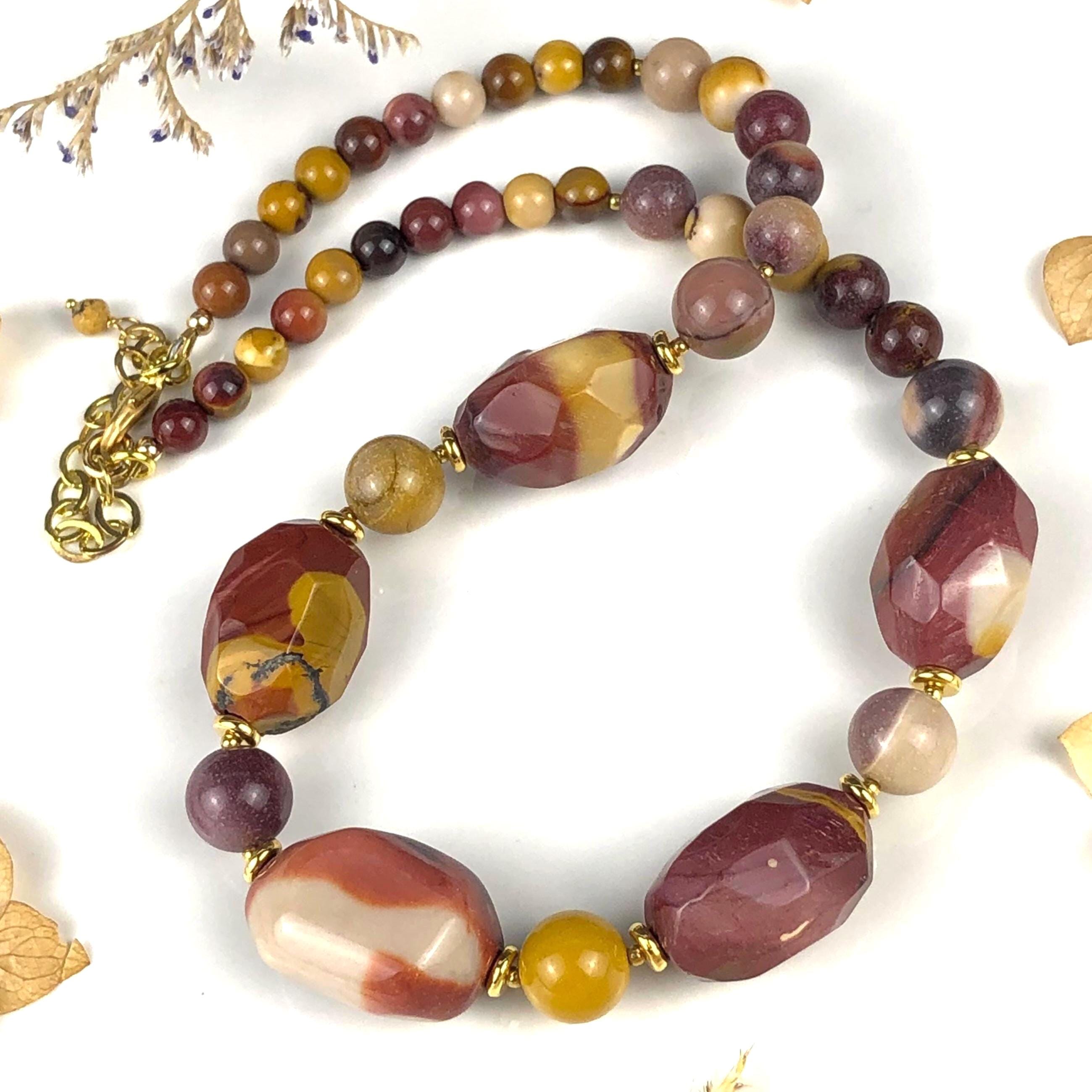 Mookaite Jasper Necklace Gold Bronze Brass Natural Red Pink Yellow Stone Bold Chunky Boho Statement Choker Birthday Holiday Gift 7624 Mookaite Jasper Necklace Gold Bronze Brass Natural Red Pink Yellow Stone Bold Chunky Boho Statement Choker Birthday Holiday Gift 7624