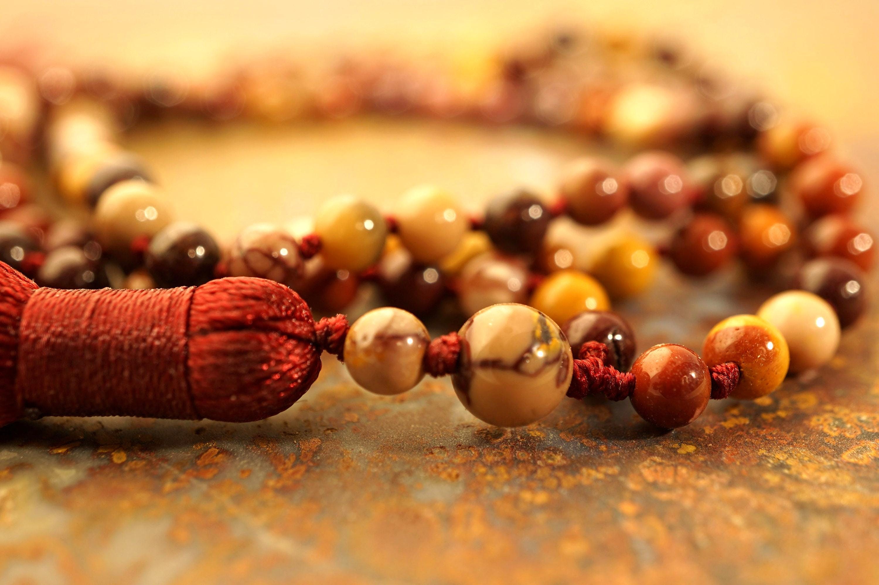 Mookaite Jasper Hand-knotted Mala • Mookaite Mala • • Tassel Necklace • Tassel Mala • 6mm • 2475