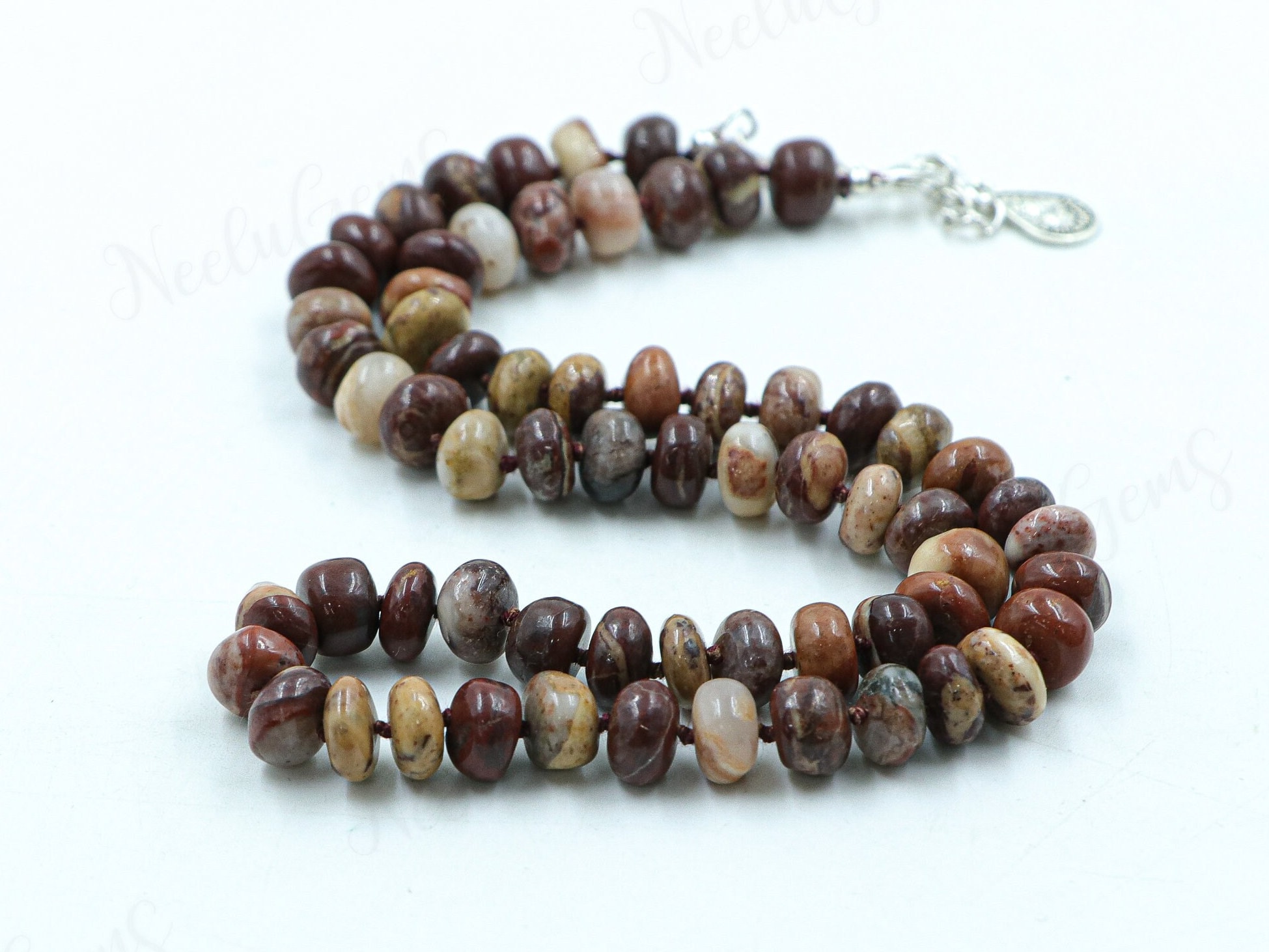 Hand Knotted Mookaite Jasper Necklace, Earthy Burgundy Mustard Gemstone Choker, Natural Australian Stone Jewelry, Silk Knotted Boho Gift
