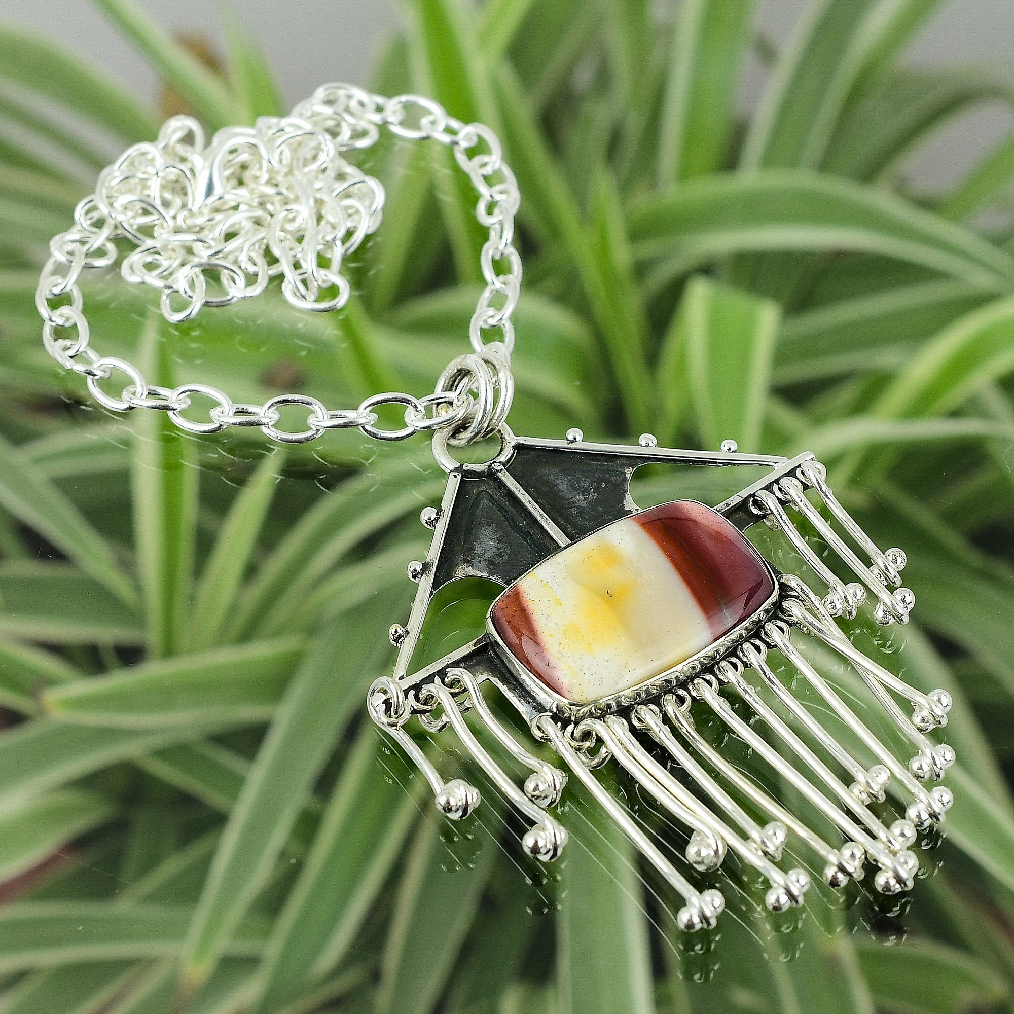 Handmade Mookaite Gemstone Necklace: Oxidized 925 Sterling Silver