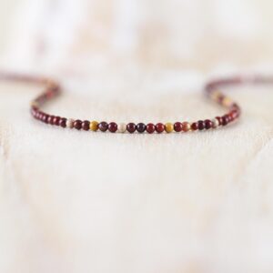 Mookaite Jasper Necklace In Sterling Silver, Gold Or Rose Gold Filled, Dainty Gemstone Choker, Long Layering Necklace