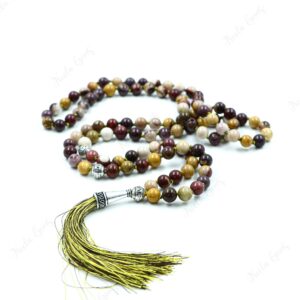 Mookaite Jasper Mala Necklace 108 Beads Hand Knotted, Australian Jasper Tassel Necklace, Grounding & Vitality, Yoga Meditation Prayer Beads