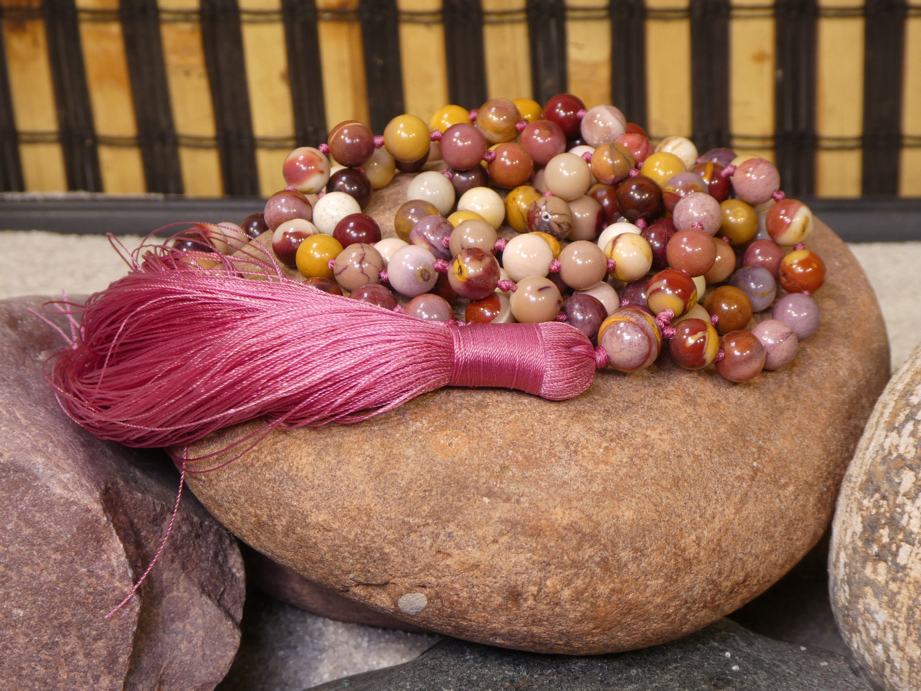 Mookaite Jasper Mala (aaa) • 108+ • Knotted • Pink Statement Tassel • All Occasions • Philosopher's Gift • Feminist Jewelry • 0212 Mookaite Jasper Mala (aaa) • 108+ • Knotted • Pink Statement Tassel • All Occasions • Philosopher's Gift • Feminist Jewelry • 0212