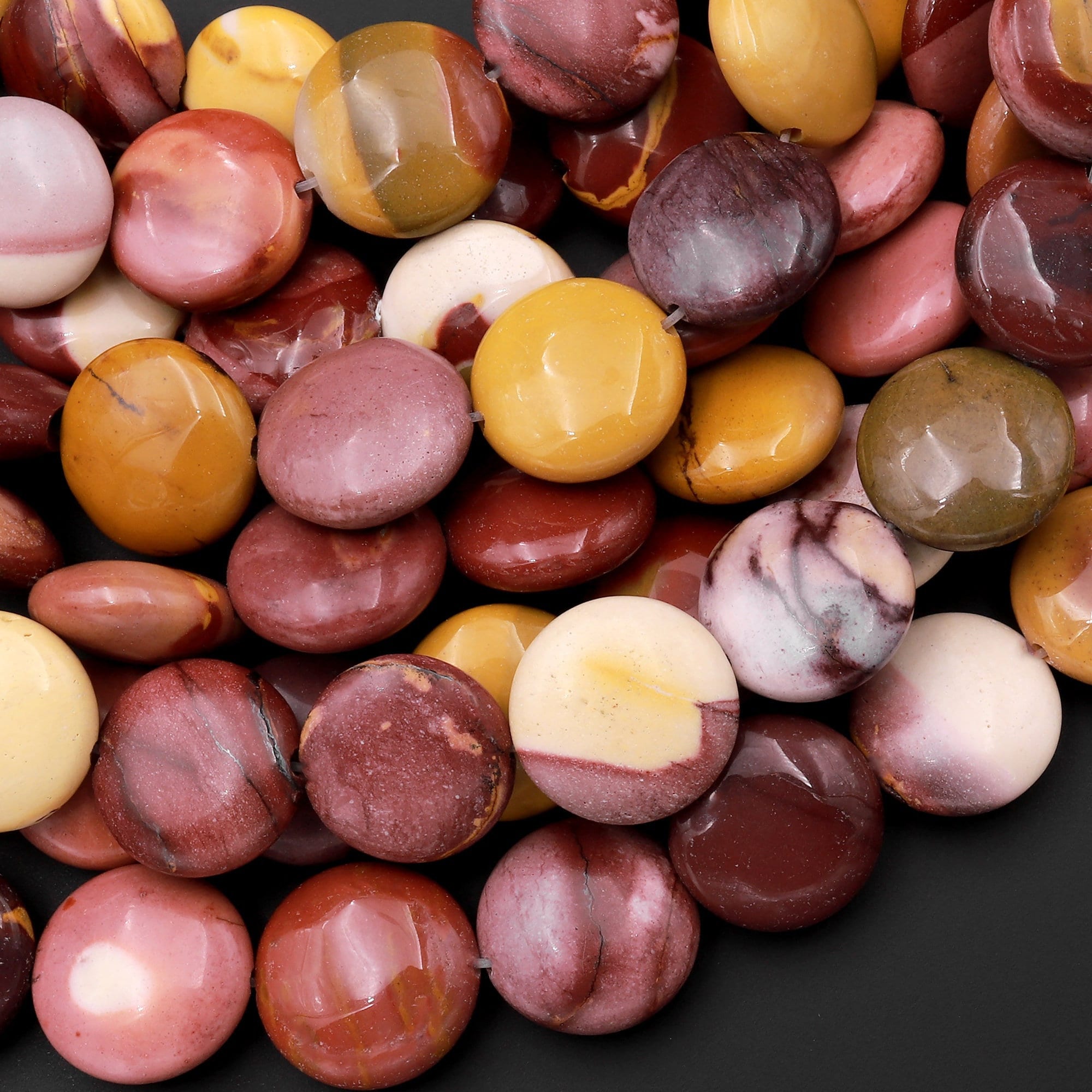 Natural Australian Mookaite Jasper Beads 10mm 12mm 14mm 18mm Coin Sunset Color Red Yellow Maroon Red Creamy Beige 15.5" Strand Natural Australian Mookaite Jasper Beads 10mm 12mm 14mm 18mm Coin Sunset Color Red Yellow Maroon Red Creamy Beige 15.5" Strand