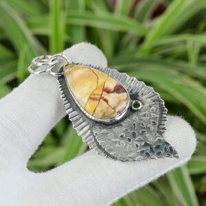 Brecciated Mookaite Pear Pendant: Handmade 925 Sterling Silver Gemstone Jewelry