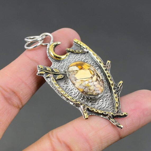 Brecciated Mookaite Pendant: Sterling Silver Crescent Moon Jewelry