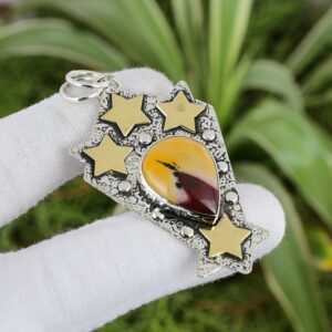 Handmade Mookaite Pendant: 925 Sterling Silver, 18K Gold Plated