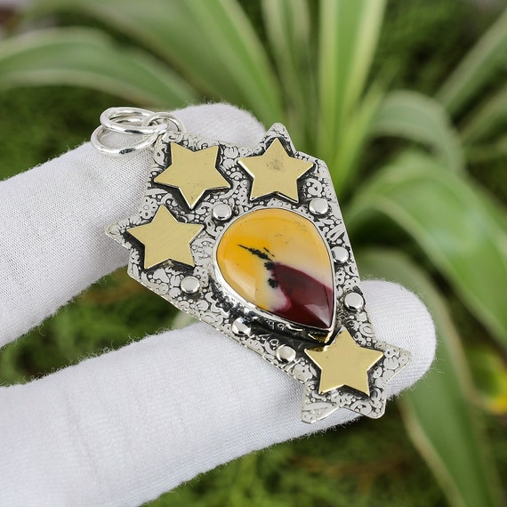 Handmade Mookaite Pendant: 925 Sterling Silver Boho Jewelry