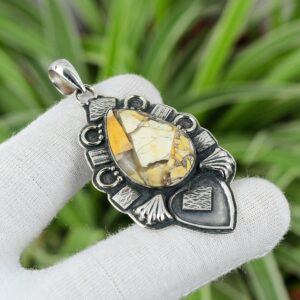 Handmade Brecciated Mookaite 925 Sterling Silver Pear Pendant