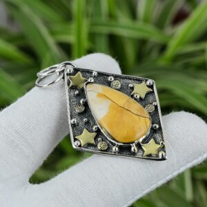 Handmade Brecciated Mookaite 925 Sterling Silver Pendant - Gold Plated Fashion Jewelry
