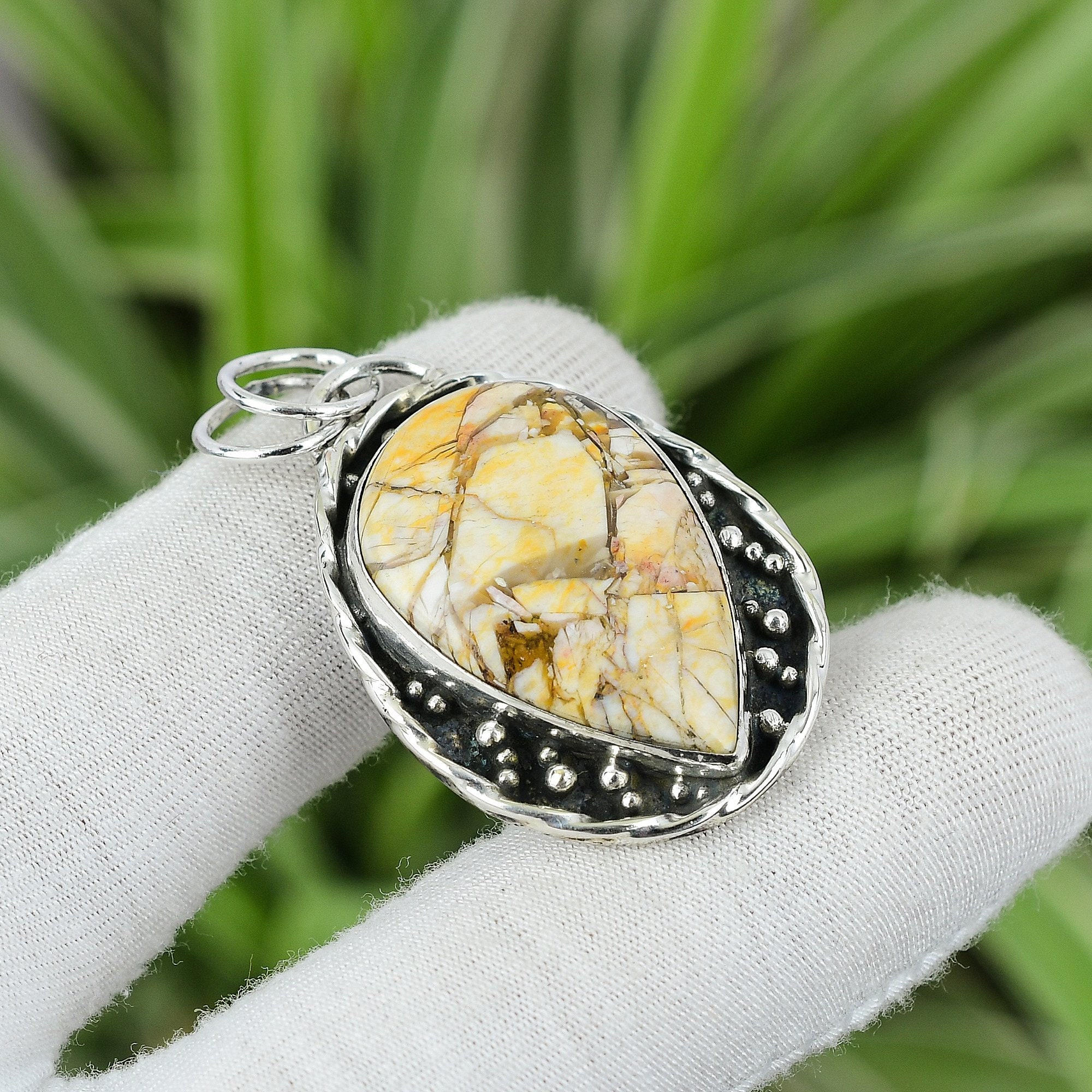 Handmade Brecciated Mookaite 925 Sterling Silver Pear Pendant