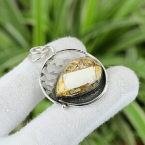 Handmade Brecciated Mookaite 925 Sterling Silver Pear Pendant