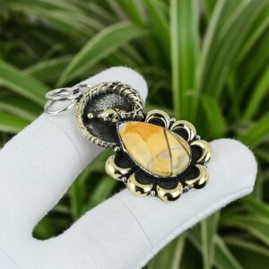 Handmade Brecciated Mookaite Pendant: 925 Sterling Silver, 18K Gold Plated