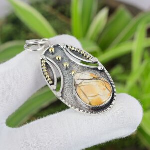 Handmade Brecciated Mookaite Pear Pendant: 925 Sterling Silver, 18K Gold Plated