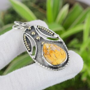 Handmade Brecciated Mookaite Pendant: 925 Sterling Silver, 18K Gold Plated