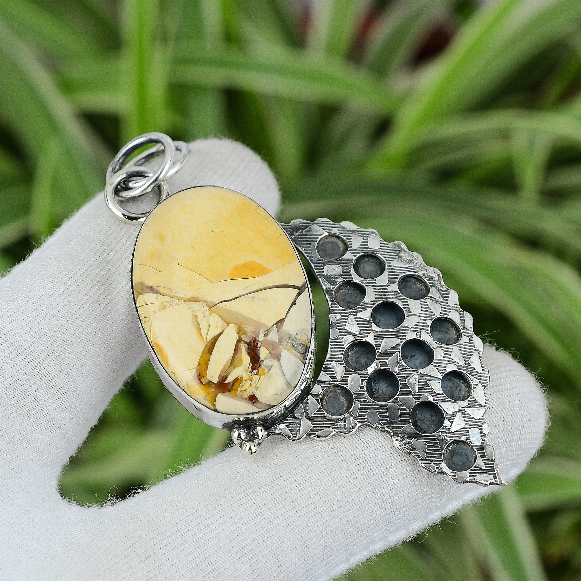 Handmade Brecciated Mookaite 925 Sterling Silver Pendant