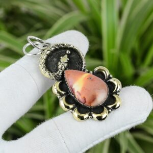 Handmade Mookaite Gemstone Pendant: 925 Sterling Silver, 18K Gold Plated