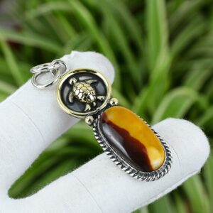 Mookaite Turtle Pendant: 925 Sterling Silver, 18K Gold Plated Boho Jewelry