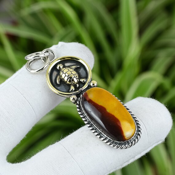 Mookaite Turtle Pendant: 925 Sterling Silver, 18k Gold Plated Boho Jewelry