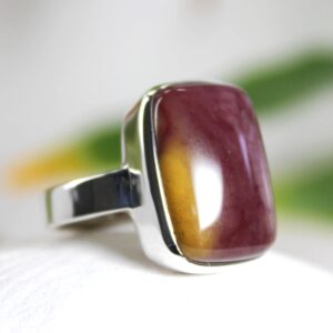 Mookaite Jasper 925 Silver Ring: Rectangular Stone, Size 7-7.5