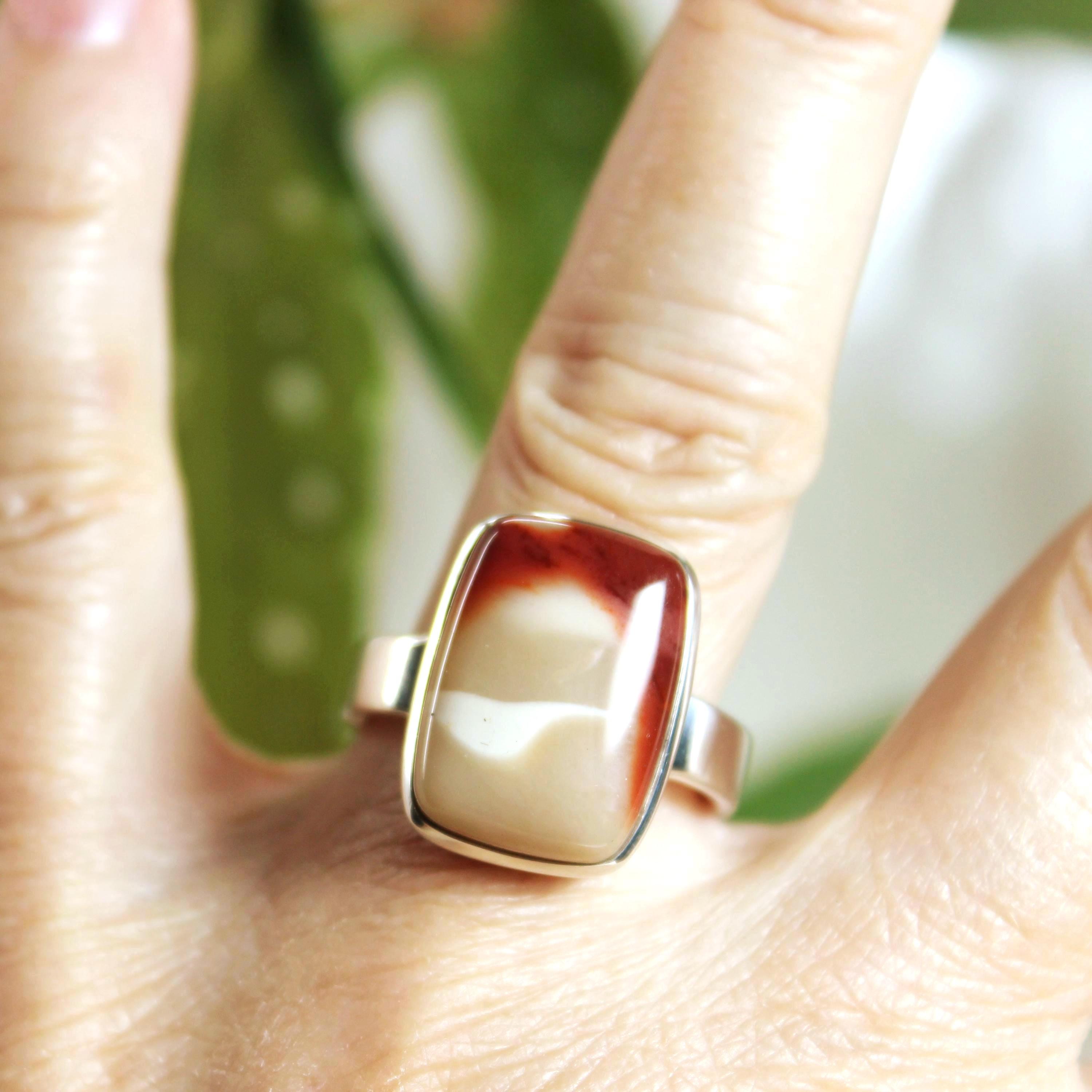 Mookaite Jasper 925 Silver Ring: Natural Stone, Unisex Size 9-9.5