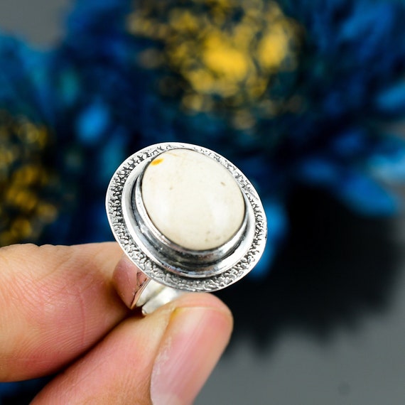 Adjustable Mookaite Ring: 925 Sterling Silver Gemstone Statement