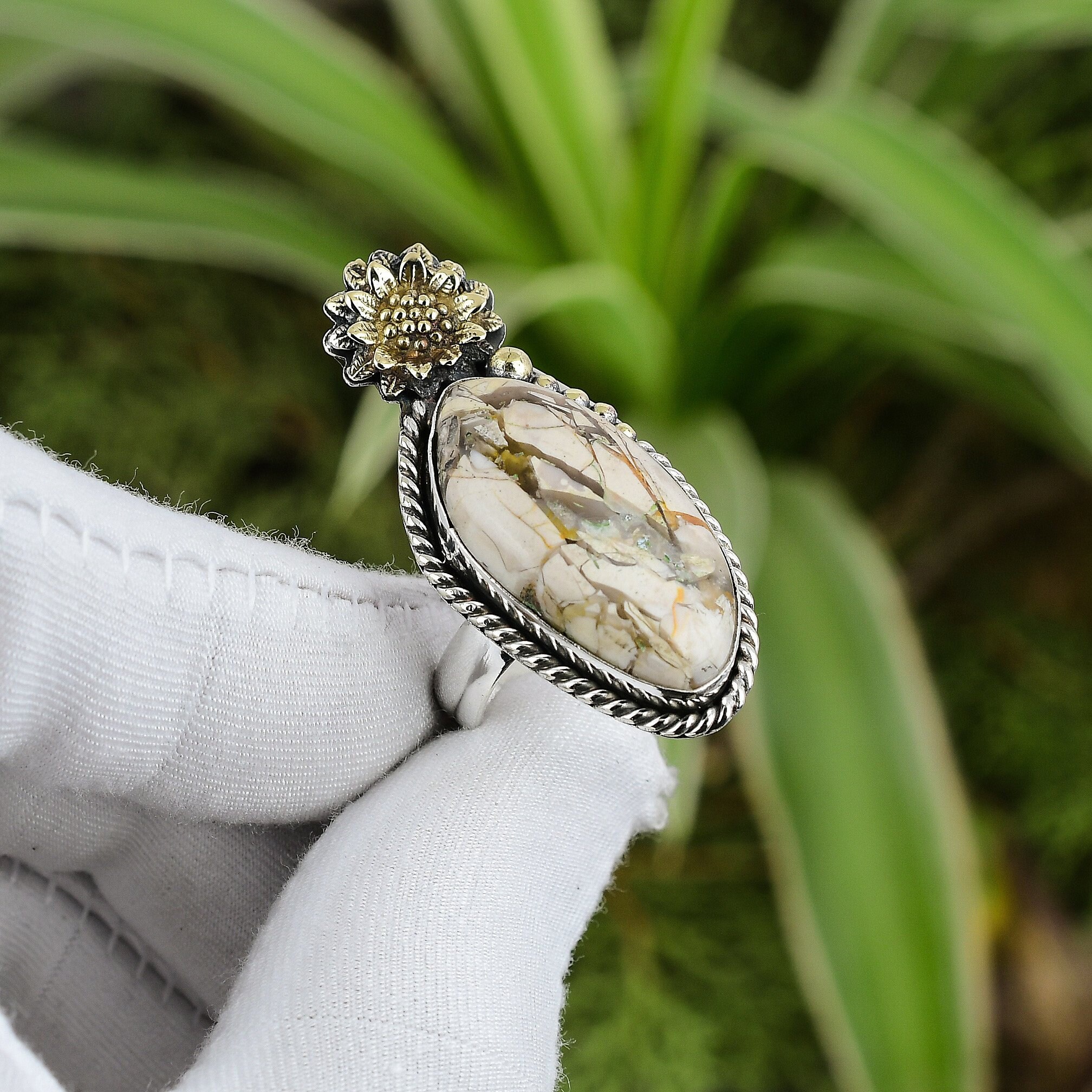 Brecciated Mookaite Ring: Handmade 925 Sterling Silver, Adjustable